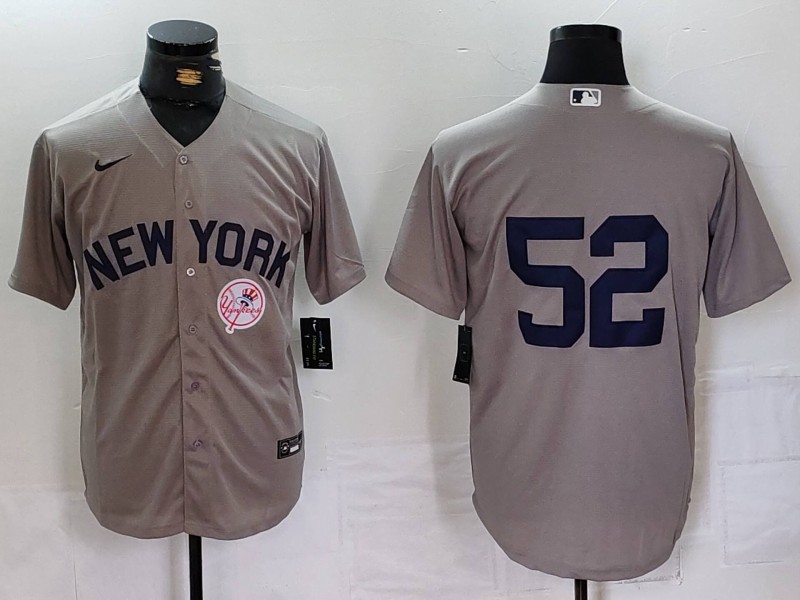 Men's New York Yankees #52 CC Sabathia Grey Cool Base Stitched Baseball Jersey 3