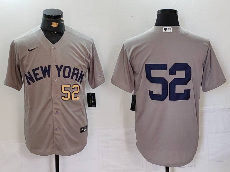 Men's New York Yankees #52 CC Sabathia Grey Cool Base Stitched Baseball Jersey 1