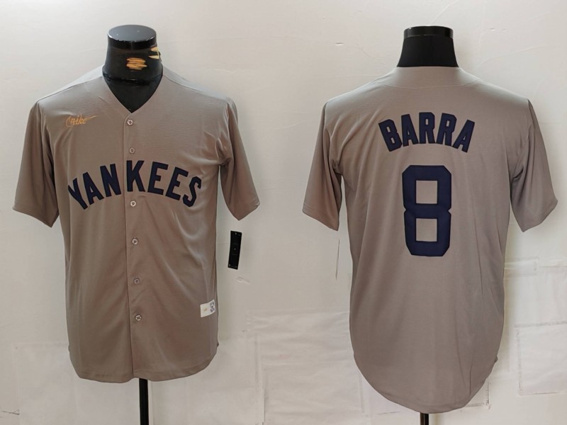 Men's New York Yankees #8 Barra Grey Cool Base Stitched Baseball Jersey