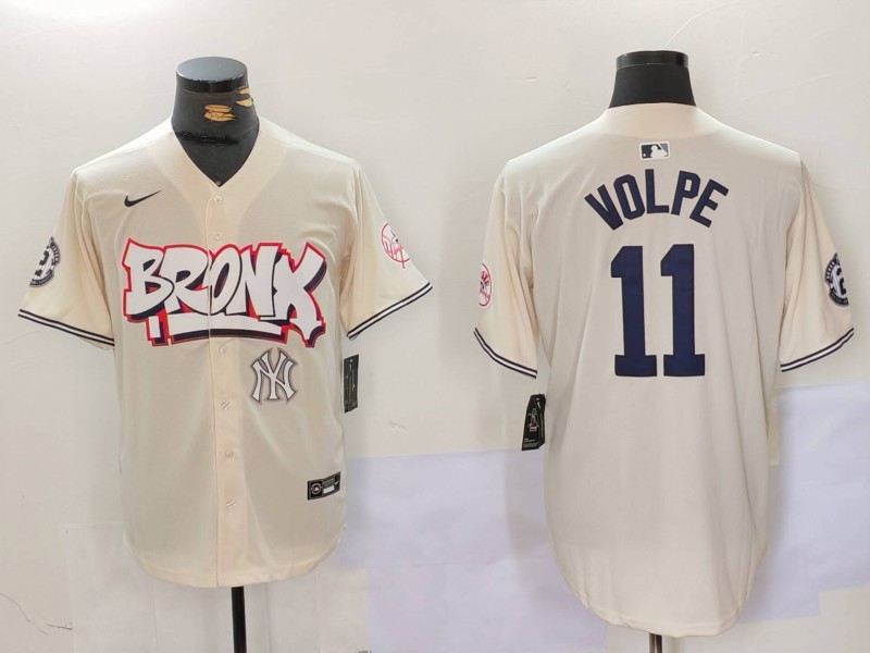 Men's New York Yankees #11 Anthony Volpe Cream The Bronx Graffiti V2 Vapor Limited Stitched Baseball Jersey 3