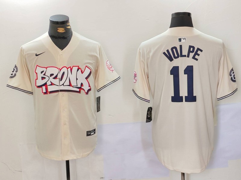 Men's New York Yankees #11 Anthony Volpe Cream The Bronx Graffiti V2 Vapor Limited Stitched Baseball Jersey 2