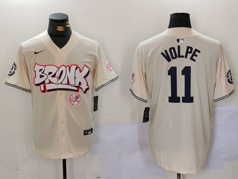 Men's New York Yankees #11 Anthony Volpe Cream The Bronx Graffiti V2 Vapor Limited Stitched Baseball Jersey 1