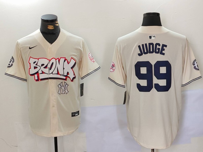 Men's New York Yankees #99 Aaron Judge Cream The Bronx Graffiti V2 Vapor Limited Stitched Baseball Jersey 2