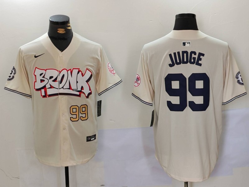 Men's New York Yankees #99 Aaron Judge Cream The Bronx Graffiti V2 Vapor Limited Stitched Baseball Jersey 1