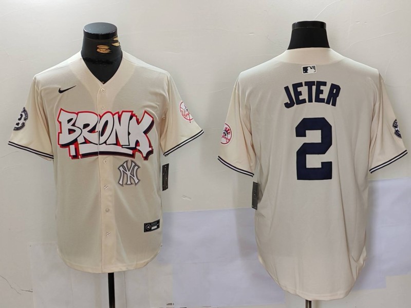 Men's New York Yankees #2 Derek Jeter Cream The Bronx Graffiti V2 Vapor Limited Stitched Baseball Jersey 1