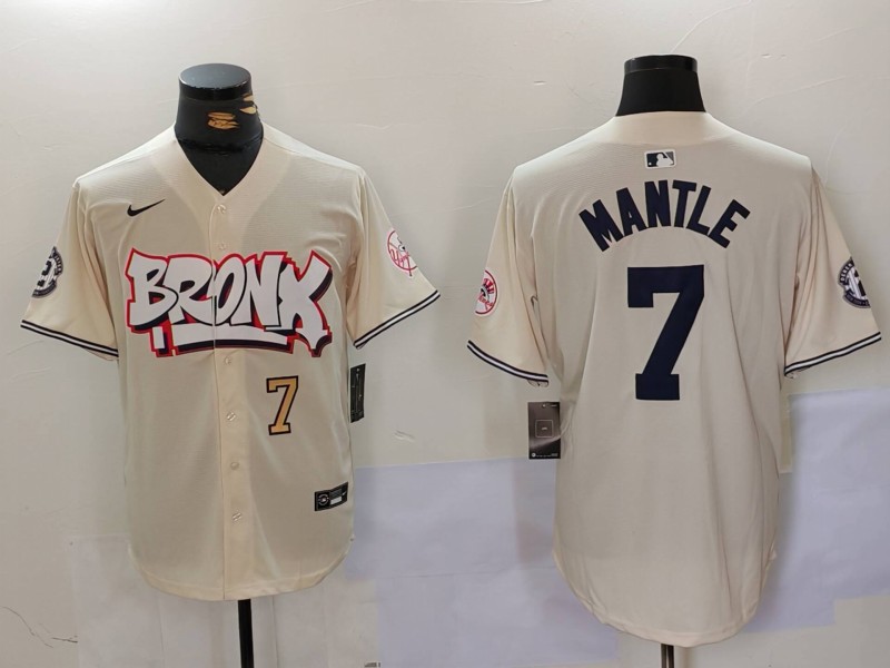 Men's New York Yankees #7 Mickey Mantle The Bronx Graffiti V2 Vapor Limited Stitched Baseball Jersey 3