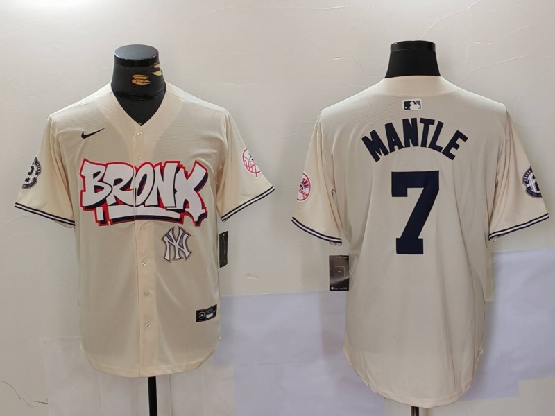 Men's New York Yankees #7 Mickey Mantle The Bronx Graffiti V2 Vapor Limited Stitched Baseball Jersey 1