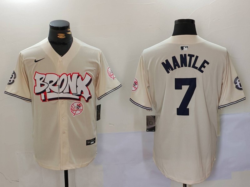 Men's New York Yankees #7 Mickey Mantle The Bronx Graffiti V2 Vapor Limited Stitched Baseball Jersey