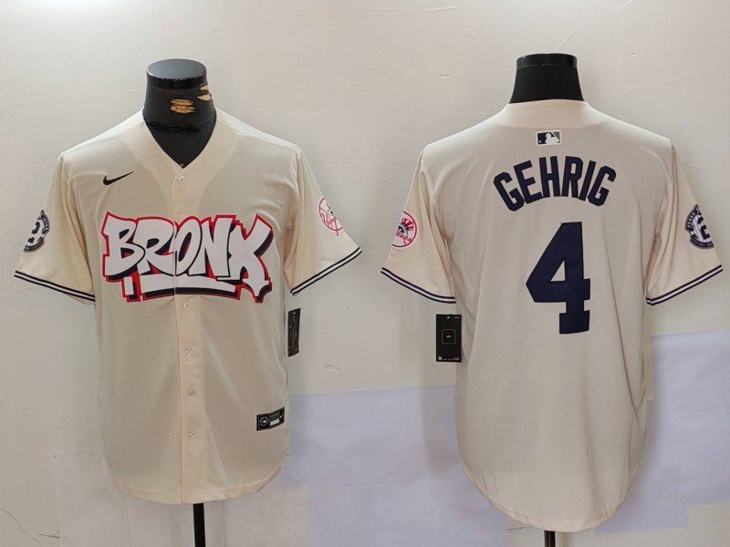 Men's New York Yankees #4 Lou Gehrig The Bronx Graffiti V2 Vapor Limited Stitched Baseball Jersey 2