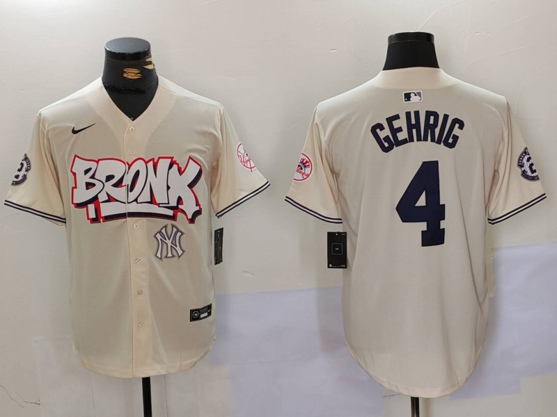 Men's New York Yankees #4 Lou Gehrig The Bronx Graffiti V2 Vapor Limited Stitched Baseball Jersey 1