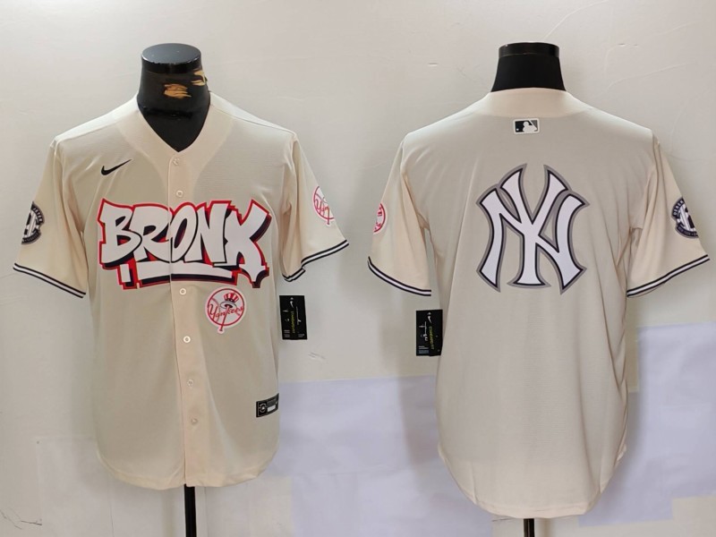 Men's New York Yankees Blank Cream The Bronx Graffiti V2 Vapor Limited Stitched Baseball Jersey 15