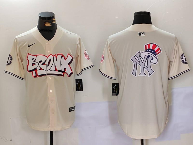 Men's New York Yankees Blank Cream The Bronx Graffiti V2 Vapor Limited Stitched Baseball Jersey 13