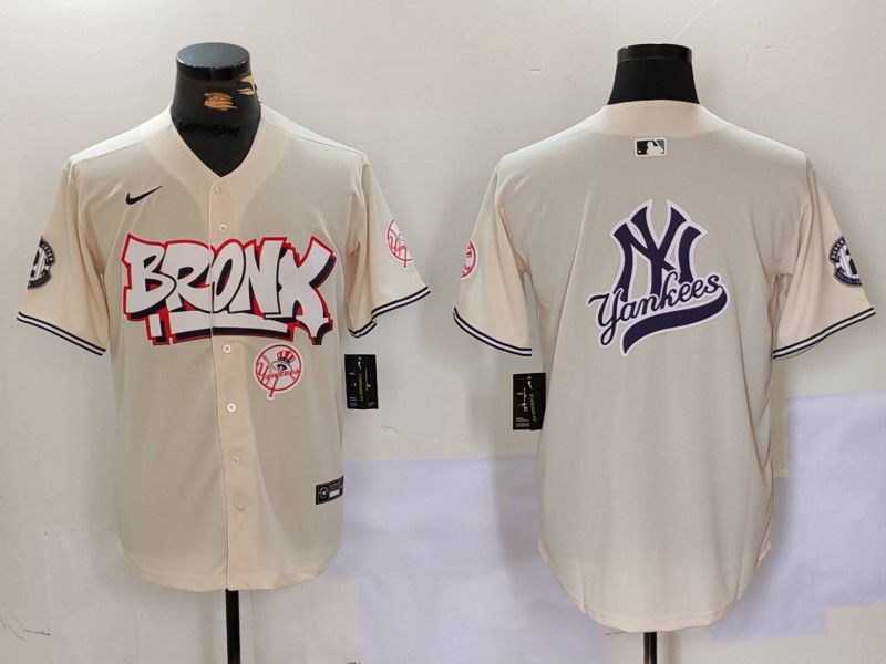 Men's New York Yankees Blank Cream The Bronx Graffiti V2 Vapor Limited Stitched Baseball Jersey 12