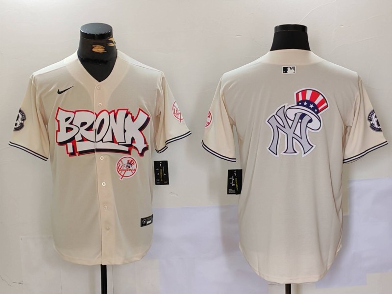 Men's New York Yankees Blank Cream The Bronx Graffiti V2 Vapor Limited Stitched Baseball Jersey 11