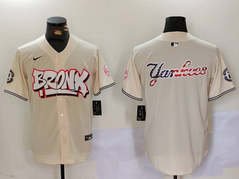 Men's New York Yankees Blank Cream The Bronx Graffiti V2 Vapor Limited Stitched Baseball Jersey 10