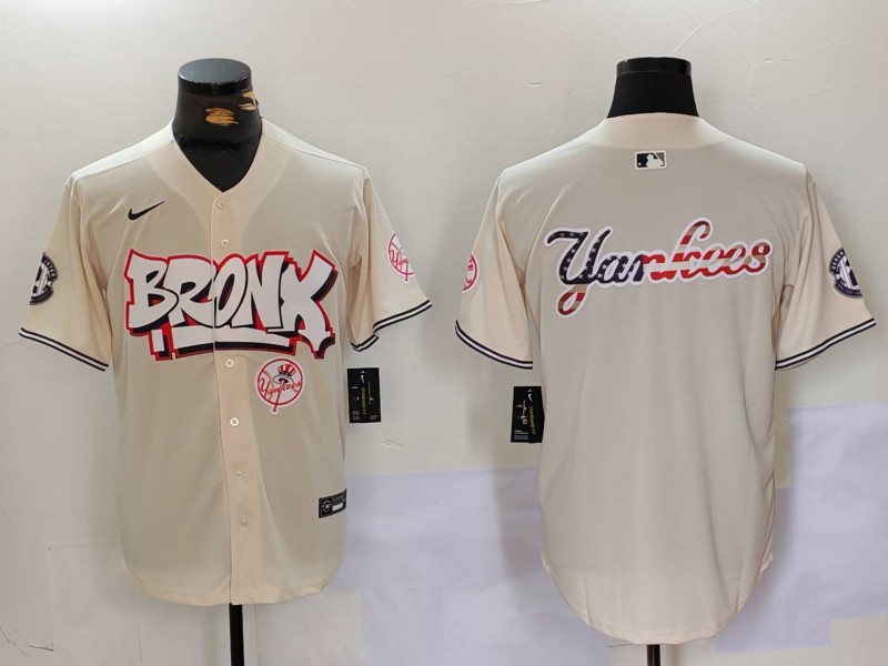 Men's New York Yankees Blank Cream The Bronx Graffiti V2 Vapor Limited Stitched Baseball Jersey 3