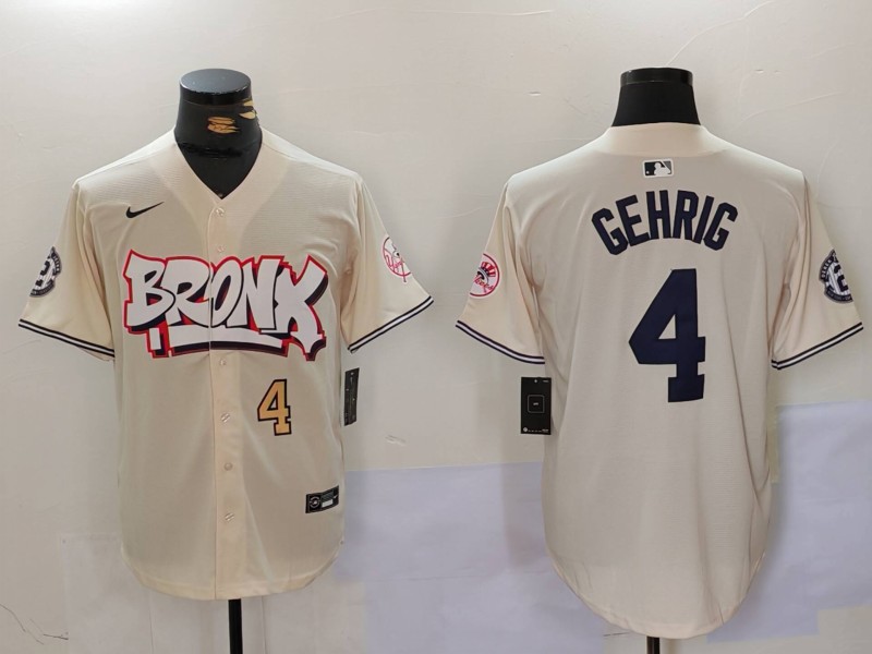 Men's New York Yankees #4 Lou Gehrig The Bronx Graffiti V2 Vapor Limited Stitched Baseball Jersey