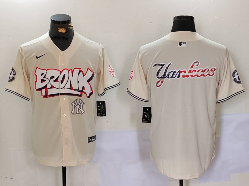 Men's New York Yankees Blank Cream The Bronx Graffiti V2 Vapor Limited Stitched Baseball Jersey 9