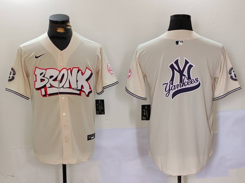 Men's New York Yankees Blank Cream The Bronx Graffiti V2 Vapor Limited Stitched Baseball Jersey 8