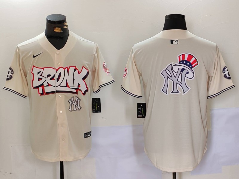 Men's New York Yankees Blank Cream The Bronx Graffiti V2 Vapor Limited Stitched Baseball Jersey 6