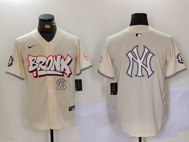 Men's New York Yankees Blank Cream The Bronx Graffiti V2 Vapor Limited Stitched Baseball Jersey 2