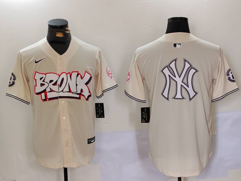 Men's New York Yankees Blank Cream The Bronx Graffiti V2 Vapor Limited Stitched Baseball Jersey 1