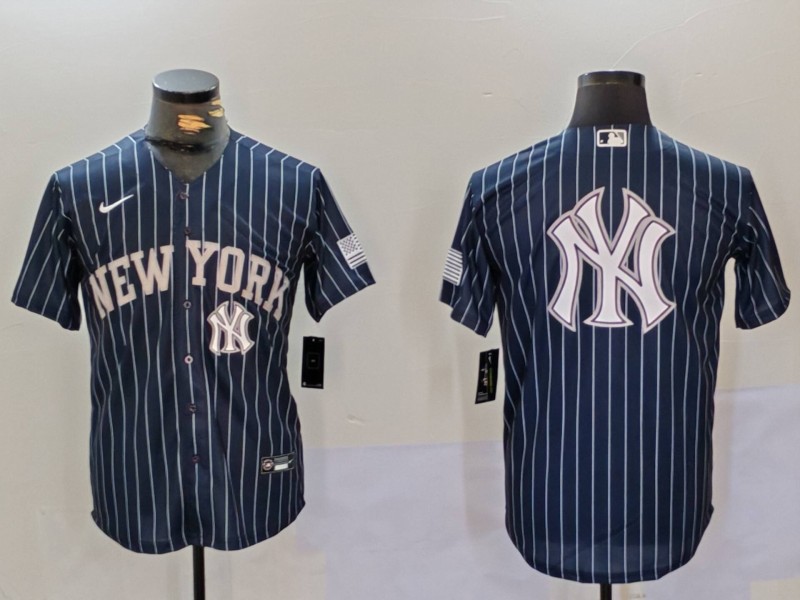 Men's New York Yankees Navy Team Big Logo Cool Base Stitched Baseball Jersey 010