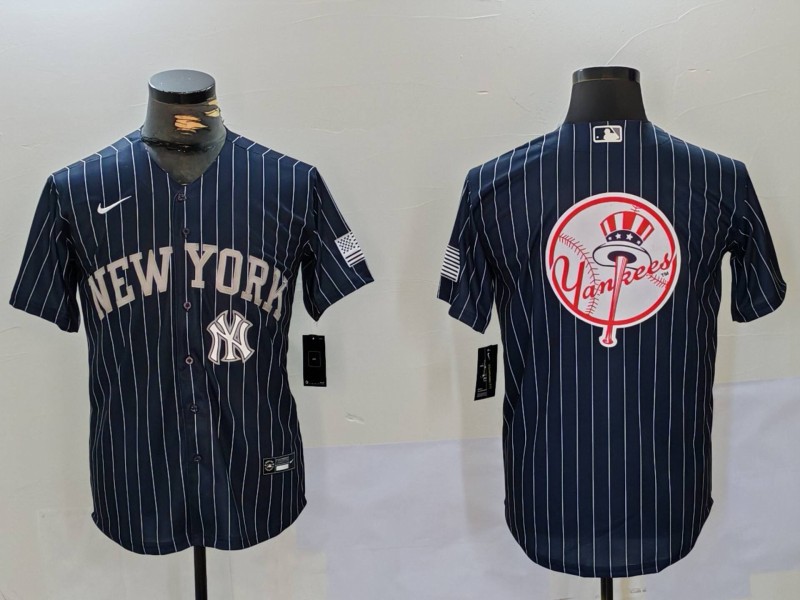 Men's New York Yankees Navy Team Big Logo Cool Base Stitched Baseball Jersey 009