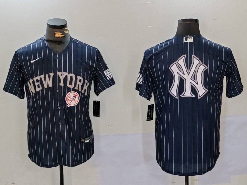 Men's New York Yankees Navy Team Big Logo Cool Base Stitched Baseball Jersey 003