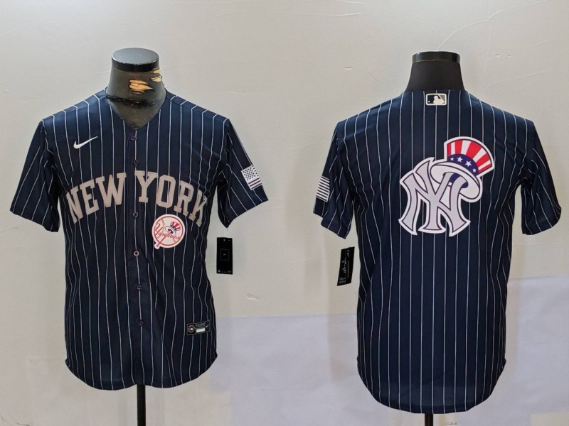 Men's New York Yankees Navy Team Big Logo Cool Base Stitched Baseball Jersey 001