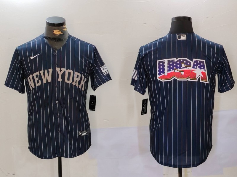 Men's New York Yankees Navy Team Big Logo Cool Base Stitched Baseball Jersey 19