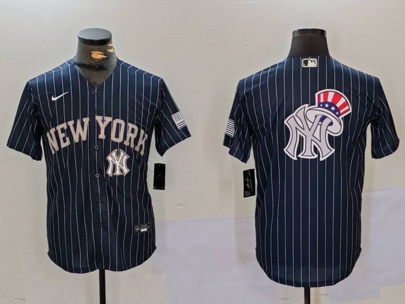 Men's New York Yankees Navy Team Big Logo Cool Base Stitched Baseball Jersey 18