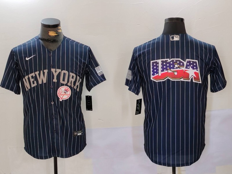 Men's New York Yankees Navy Team Big Logo Cool Base Stitched Baseball Jersey 17