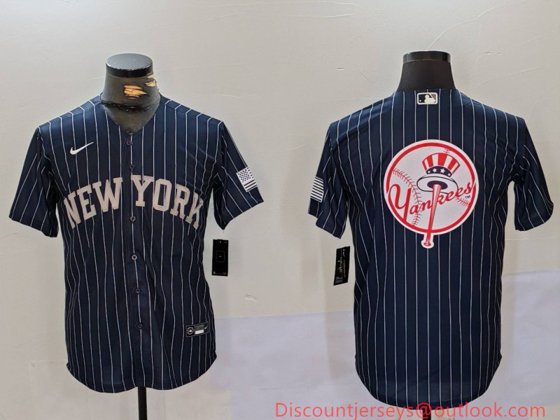 Men's New York Yankees Navy Team Big Logo Cool Base Stitched Baseball Jersey 16