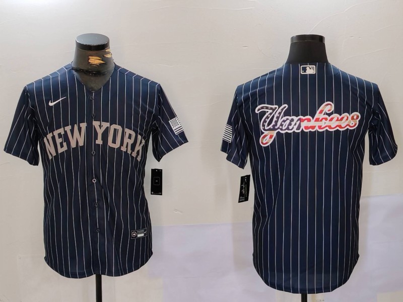 Men's New York Yankees Navy Team Big Logo Cool Base Stitched Baseball Jersey 15