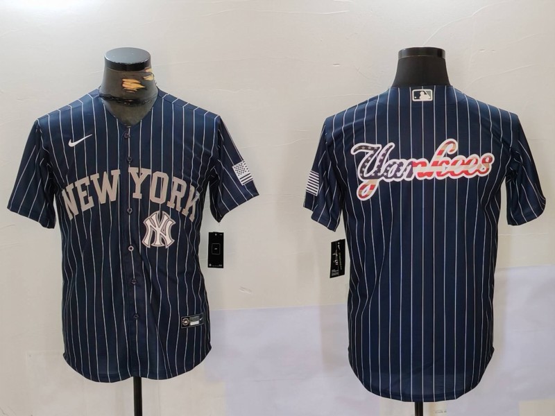 Men's New York Yankees Navy Team Big Logo Cool Base Stitched Baseball Jersey 13