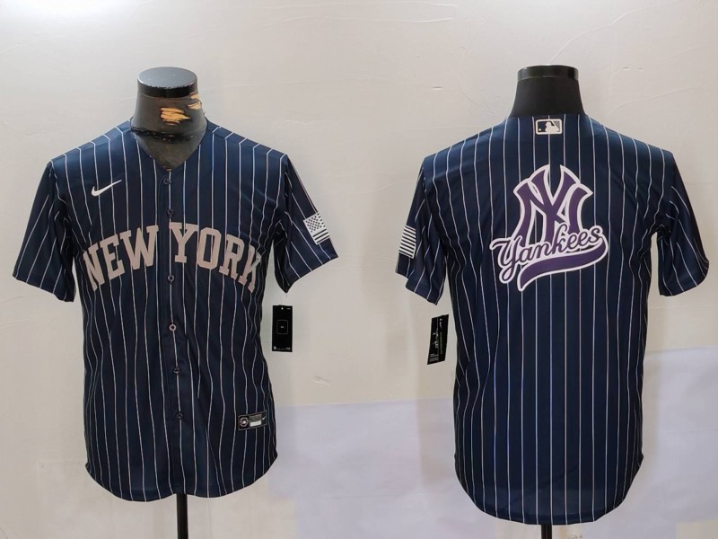 Men's New York Yankees Navy Team Big Logo Cool Base Stitched Baseball Jersey 11