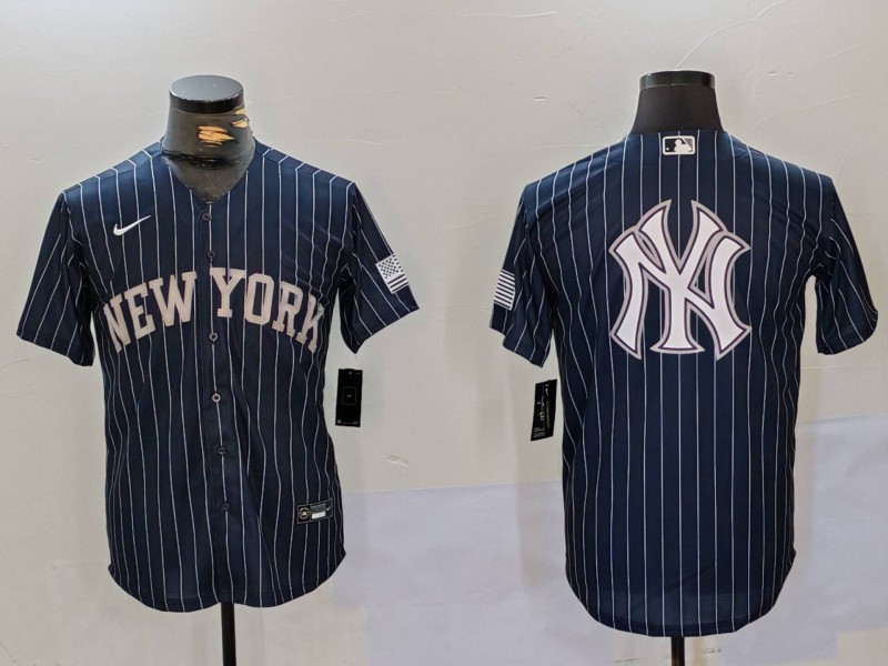 Men's New York Yankees Navy Team Big Logo Cool Base Stitched Baseball Jersey 10