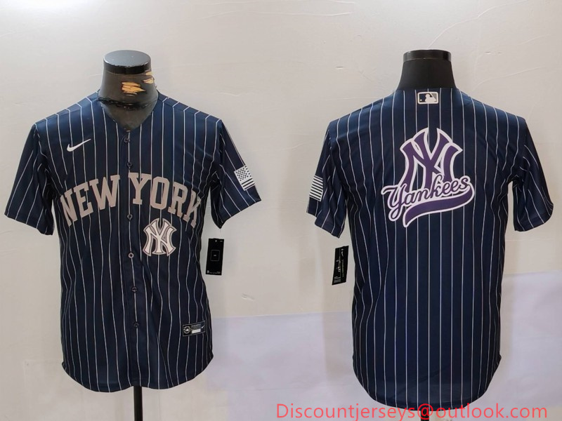 Men's New York Yankees Navy Team Big Logo Cool Base Stitched Baseball Jersey 9