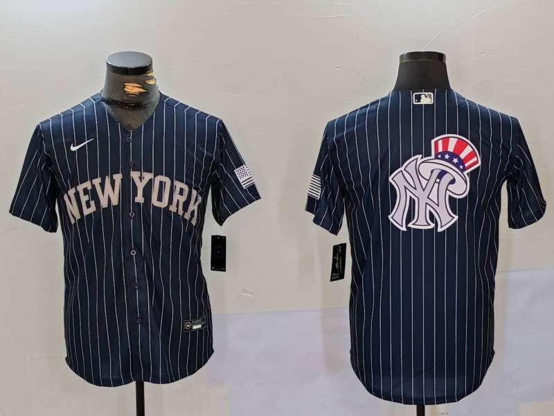 Men's New York Yankees Navy Team Big Logo Cool Base Stitched Baseball Jersey 8