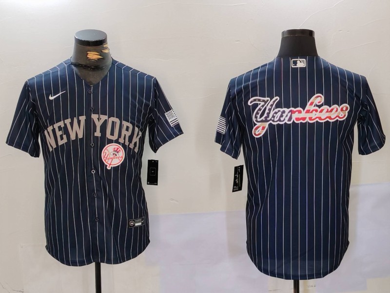 Men's New York Yankees Navy Team Big Logo Cool Base Stitched Baseball Jersey 2