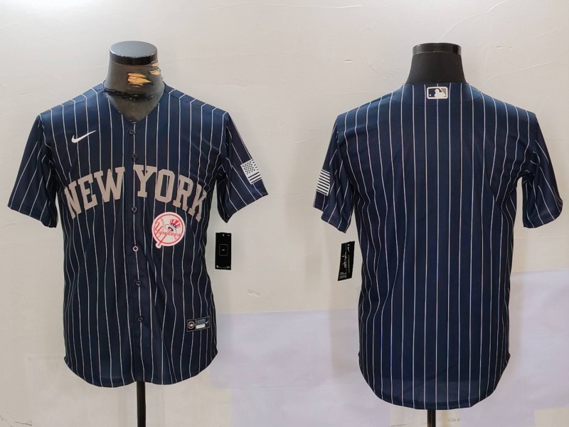 Men's New York Yankees Blank Navy Cool Base Stitched Baseball Jersey 5