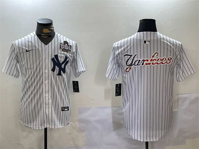 Men's New York Yankees White Team Big Logo 2024 World Series Home Limited Stitched Baseball Jersey 8