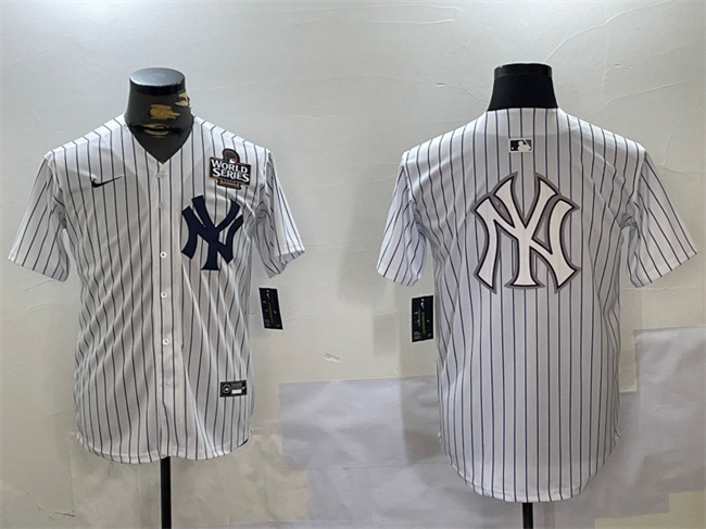 Men's New York Yankees White Team Big Logo 2024 World Series Home Limited Stitched Baseball Jersey 5