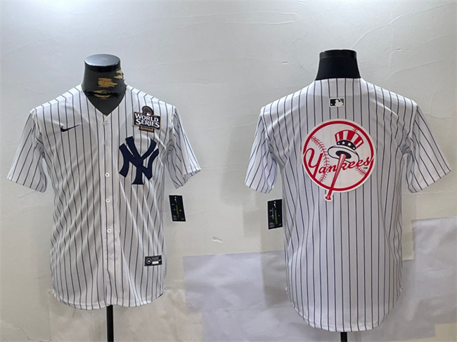 Men's New York Yankees White Team Big Logo 2024 World Series Home Limited Stitched Baseball Jersey