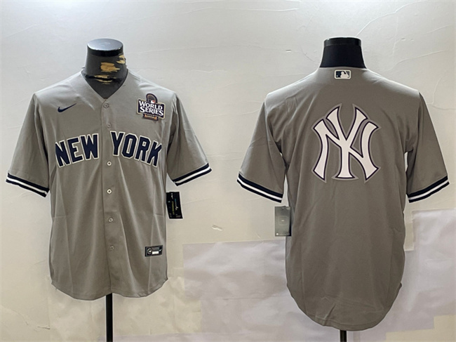 Men's New York Yankees Grey Team Big Logo 2024 World Series Cool Base Stitched Baseball Jersey 2