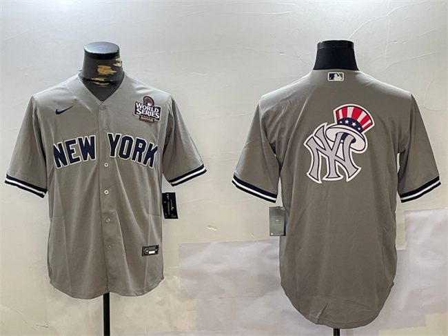 Men's New York Yankees Grey Team Big Logo 2024 World Series Cool Base Stitched Baseball Jersey 1