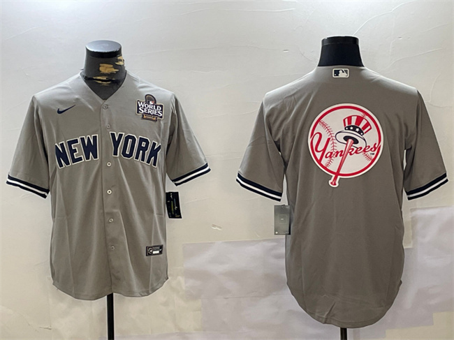 Men's New York Yankees Grey Team Big Logo 2024 World Series Cool Base Stitched Baseball Jersey