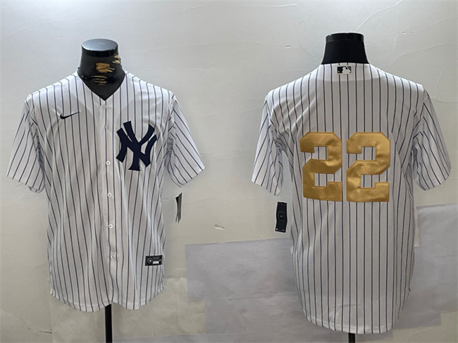 Men's New York Yankees #22 Juan Soto White Gold Cool Base Stitched Baseball Jersey