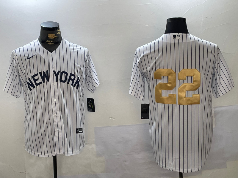 Men's New York Yankees #22 Juan Soto White Pinstripe Without Name Fashion Cool Base Jersey 1